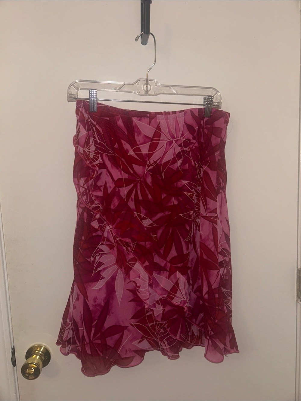Worthington Pink Floral Ruffle Asymmetrical Midi Skirt Size 12 Y2K
